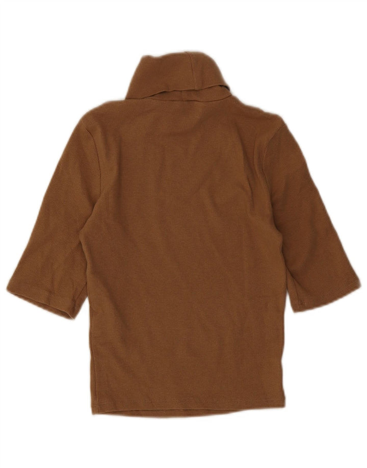 Zara Mujer Top Corto Con Cuello Vuelto Reino Unido 8 Pequeño Algodón Marrón