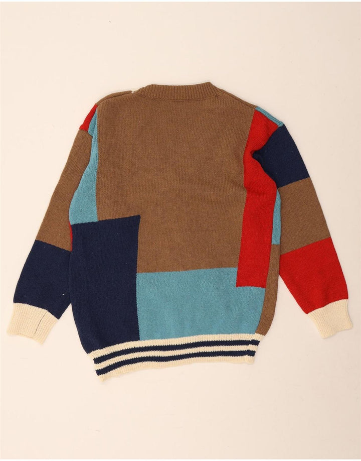 Vintage hombres Cardigan suéter medio multicolor geométrico