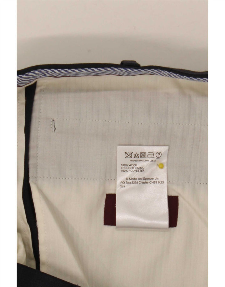 Marks & Spencer Pantalón de traje recto para hombre W38 L31 Lana azul marino