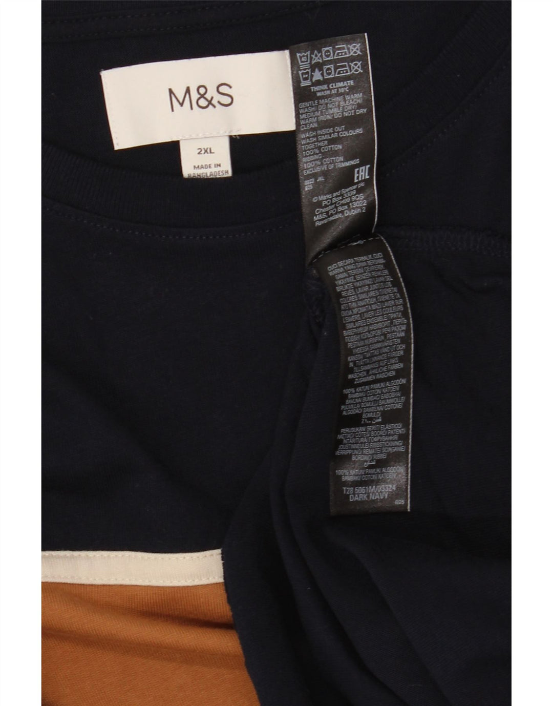 Marks & Spencer - Camiseta de manga larga para hombre, talla 2XL, color azul marino, algodón
