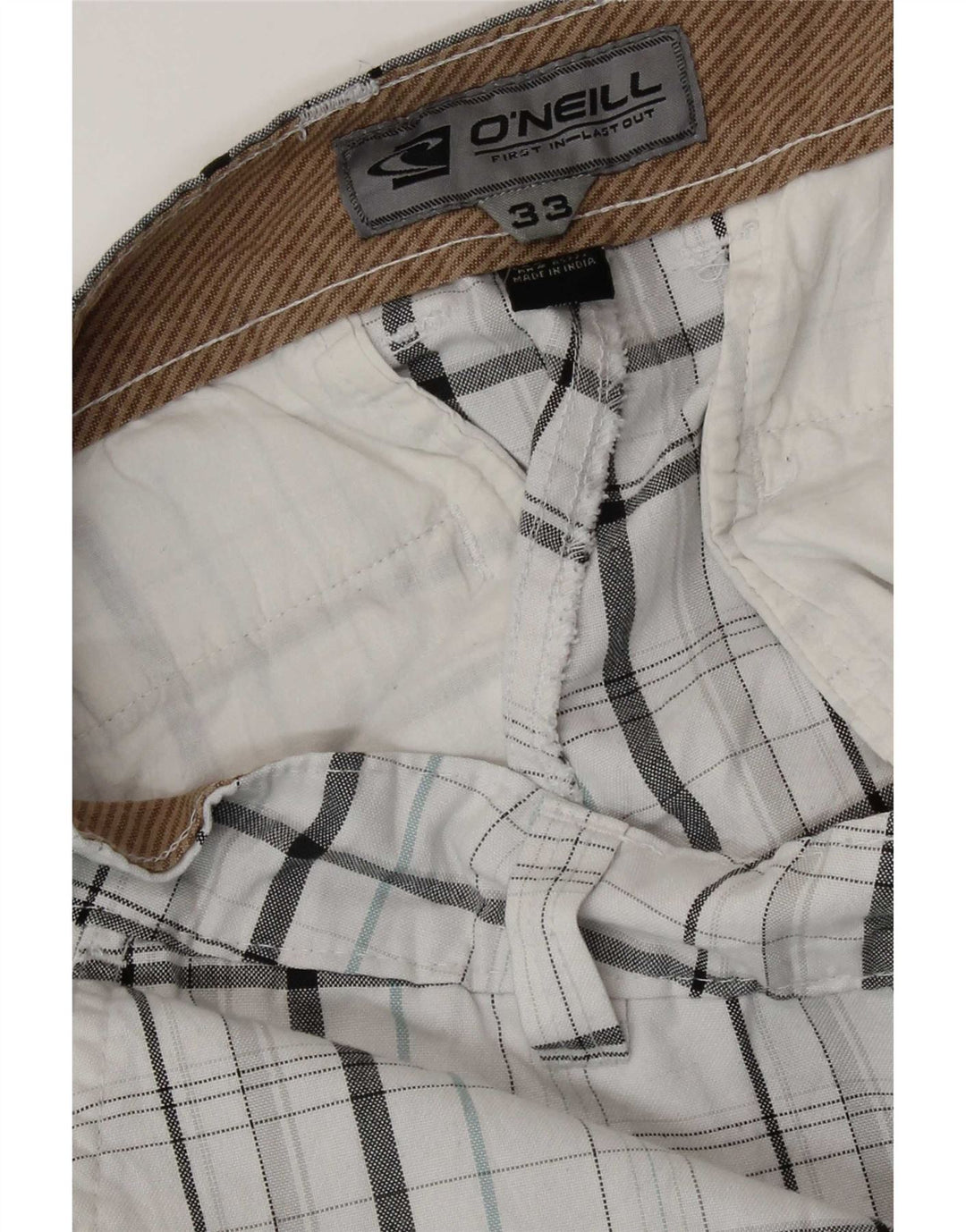 O'Neill Pantalones cortos chinos para hombre W33 Poliéster a cuadros blancos medianos