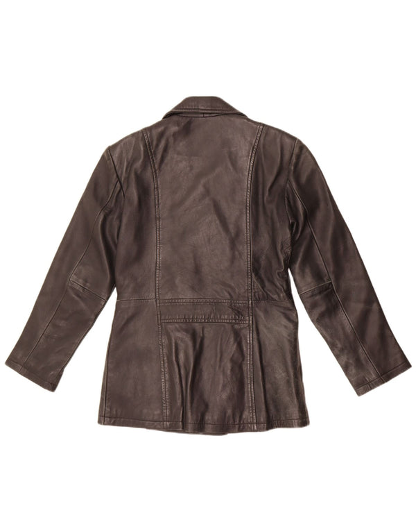Vintage mujer doble pecho chaqueta de cuero Reino Unido 10 pequeño cuero negro