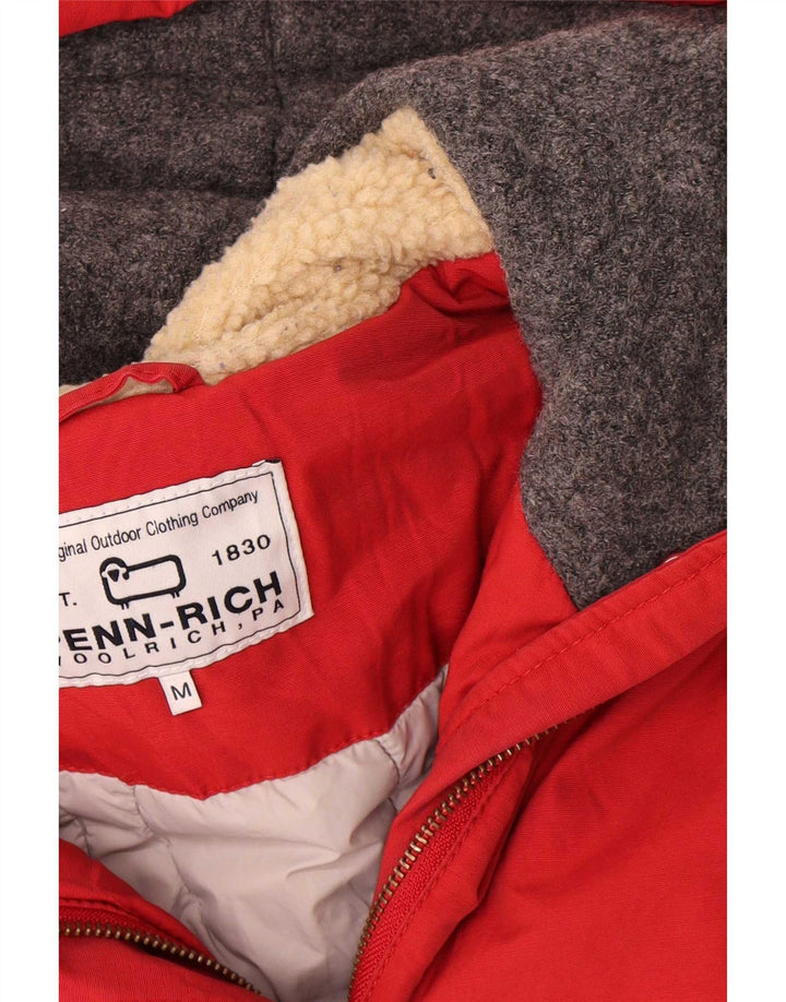 Woolrich Parka con capucha para mujer UK 14 Medium Red Cotton