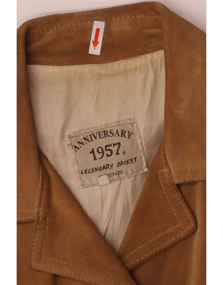 Firenze Chaqueta Blazer de Ante con 2 Botones para Mujer UK 44 Cuero Beige Medio