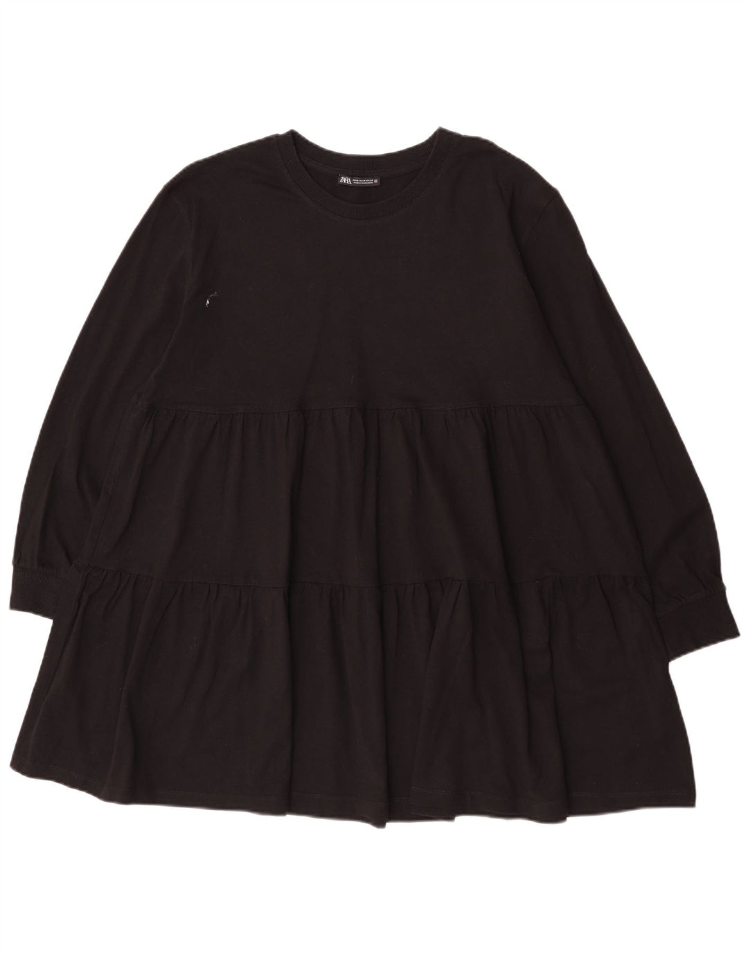 Zara Vestido Escalonado De Manga Larga para Mujer UK 44 Mediano Negro