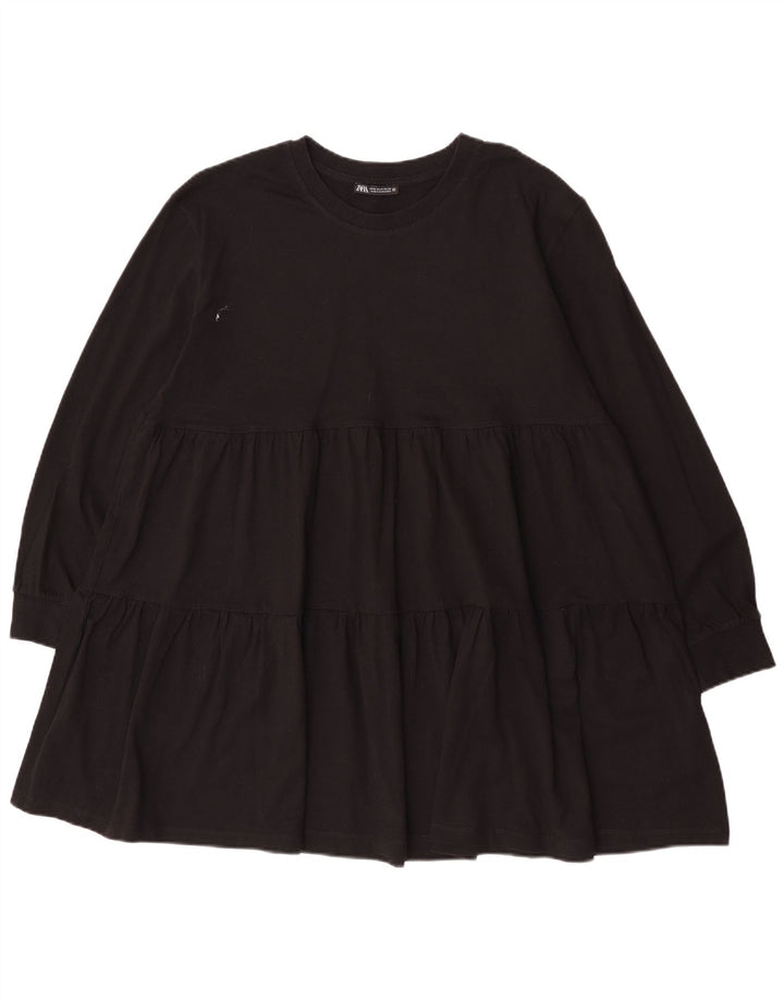 Zara Vestido Escalonado De Manga Larga para Mujer UK 44 Mediano Negro