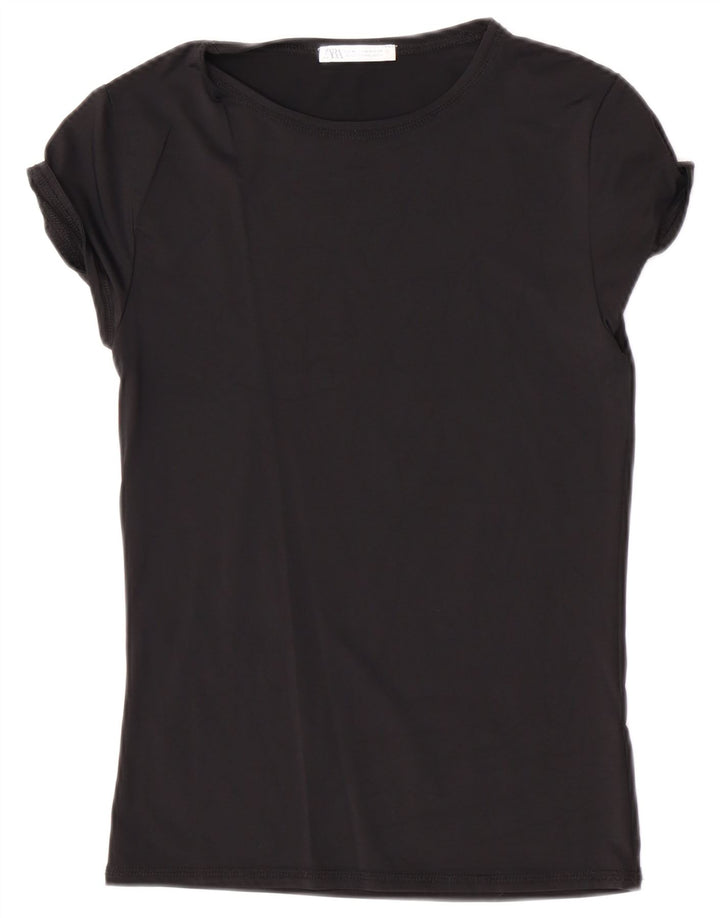 Zara Mujer Camiseta Top Reino Unido 12 Mediano Negro