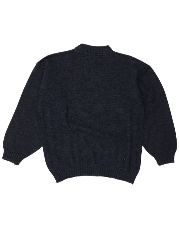 Vintage hombres gráfico tortuga cuello jumper suéter grande azul marino