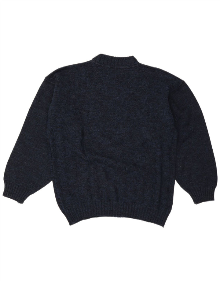 Vintage hombres gráfico tortuga cuello jumper suéter grande azul marino