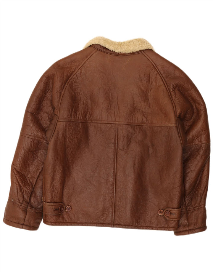 Chaqueta de piel de oveja vintage para hombre IT 52 XL cuero marrón