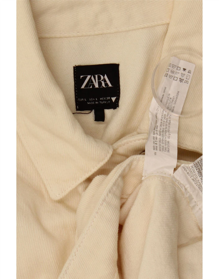 Zara Mujer Crop Chaqueta Vaquera Extragrande UK 46 Grande Algodón Blanco Roto