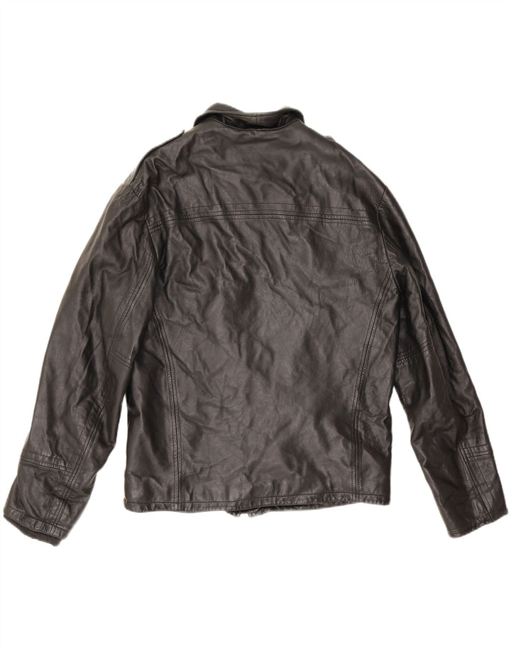 Conbipel Chaqueta de cuero militar para hombre IT 48 Cuero negro mediano