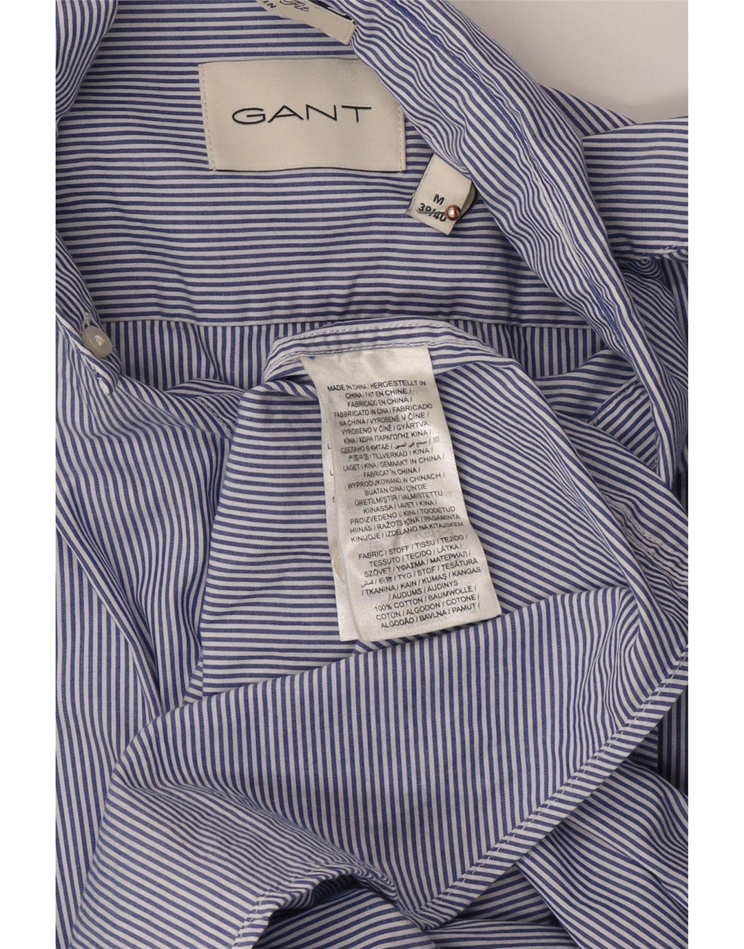 Camisa GANT para hombre talla 39/40 algodón a rayas azul medio