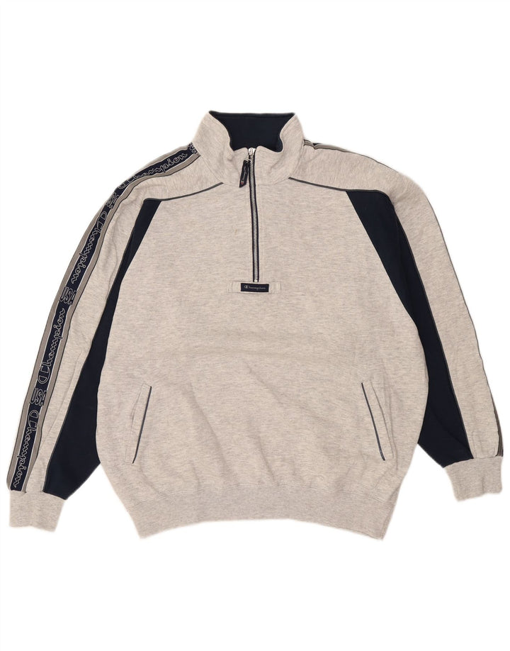 Champion Sudadera Con Cuello Y Cremallera Gráfica Para Hombre Jumper Large Gris Colorblock