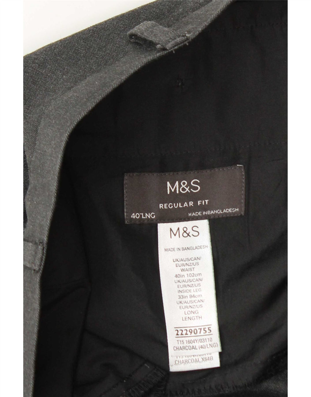 Marks & Spencer Pantalón chino regular para hombre W40 L33 Poliéster gris