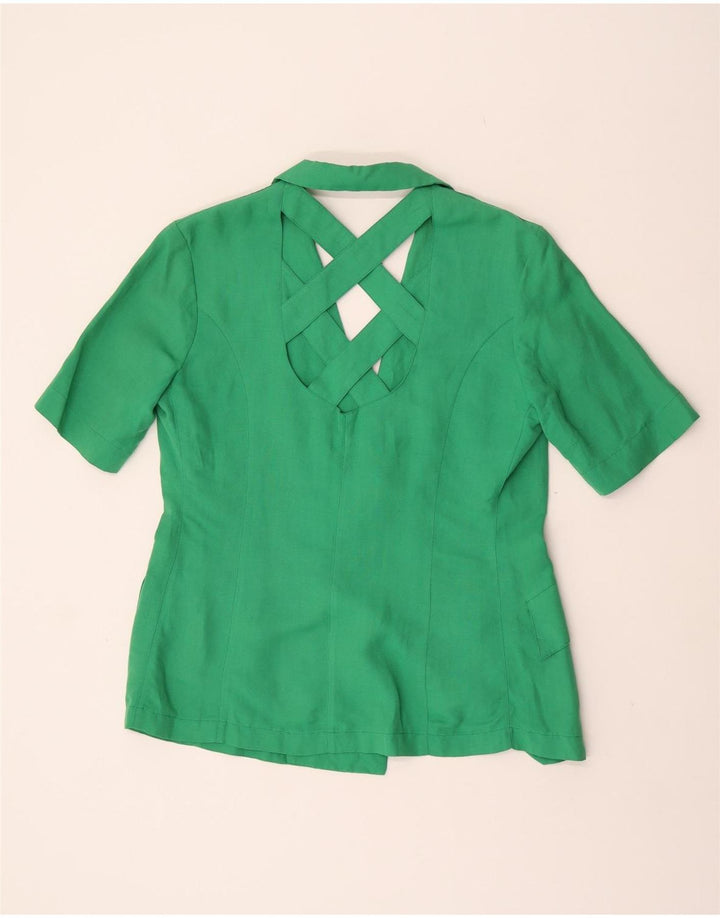 Vintage mujer manga corta 1 botón Blazer chaqueta Reino Unido 16 verde grande