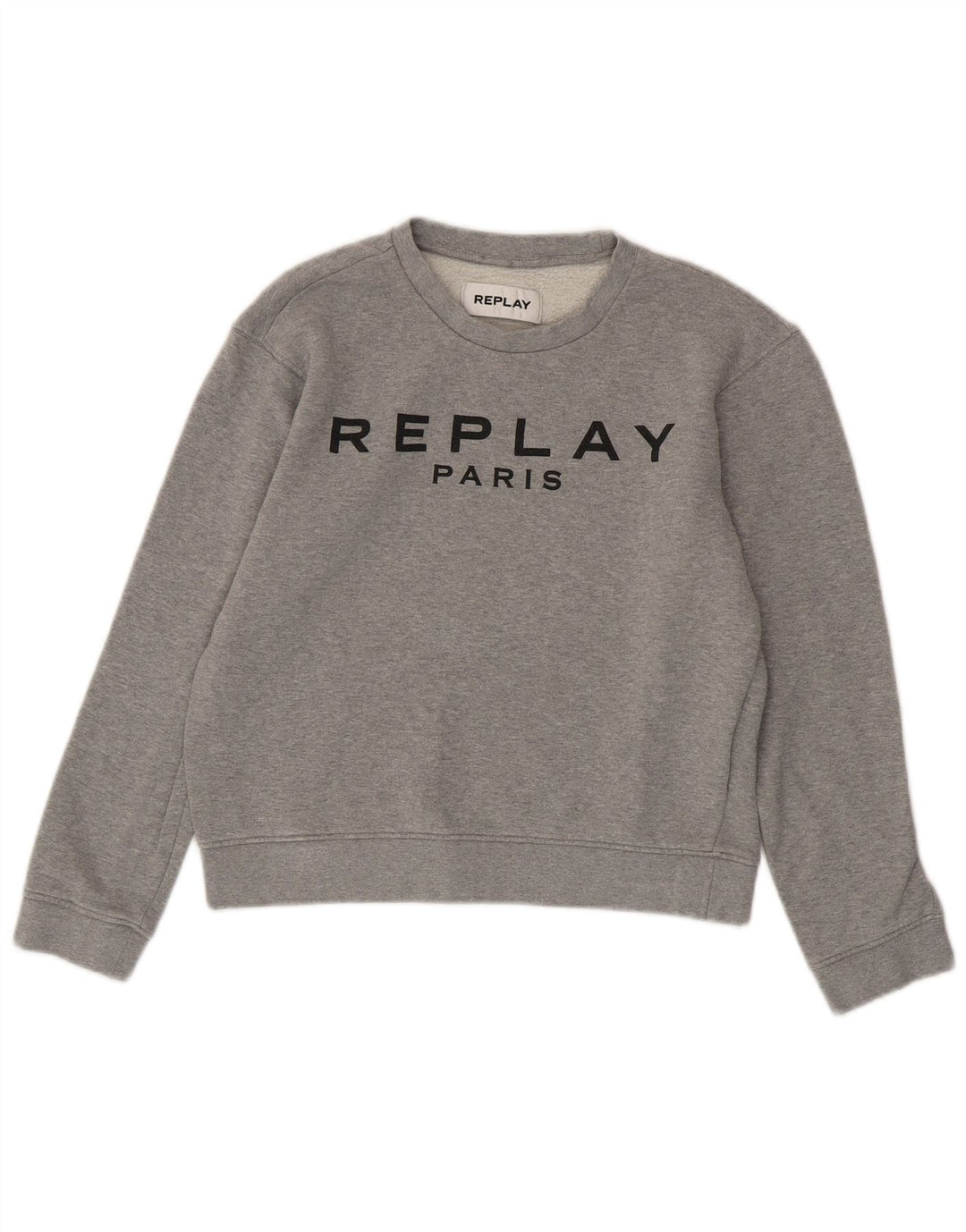 REPLAY Mujer Paris Crop Graphic Sudadera Jumper UK 10 Small Gris Algodón