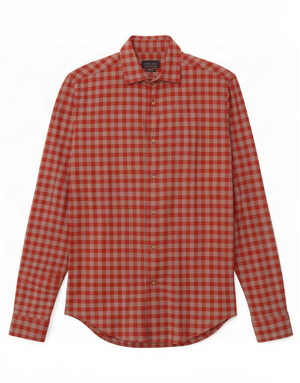 Zara Hombre Camisa Slim Fit Algodón Vichy Rojo Pequeño