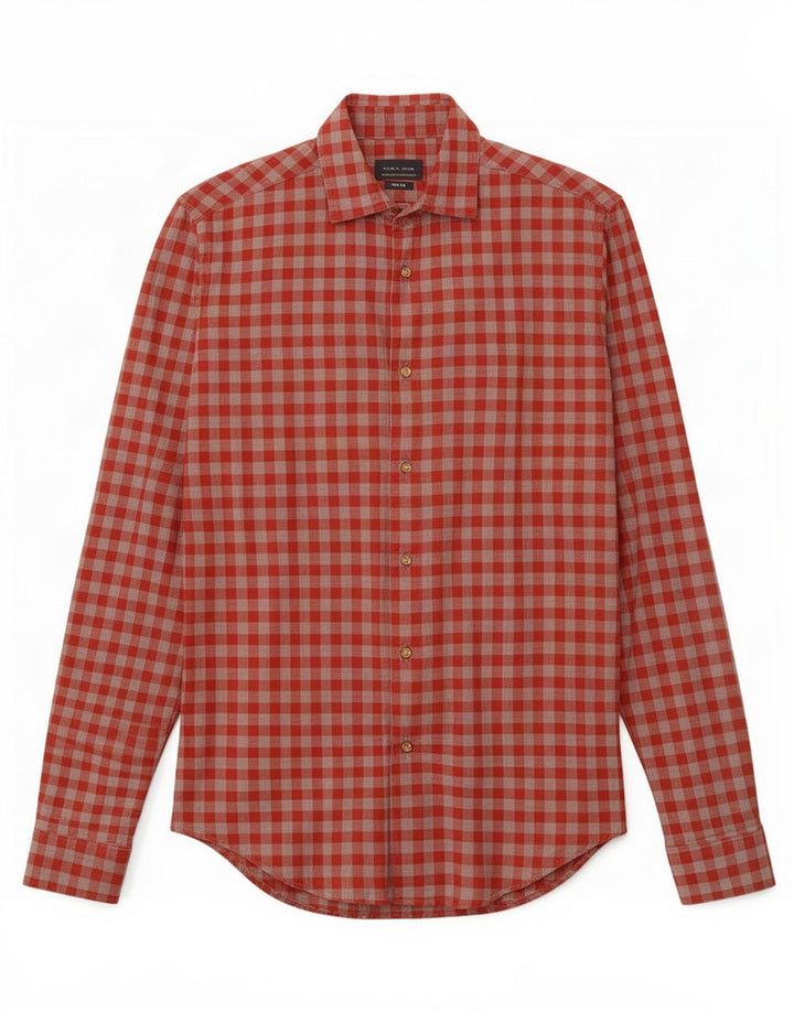 Zara Hombre Camisa Slim Fit Algodón Vichy Rojo Pequeño