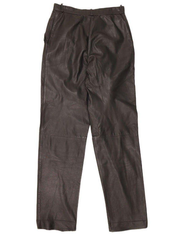 Pantalones de cuero rectos vintage para mujer IT 44 Medio W26 L31 Cuero negro
