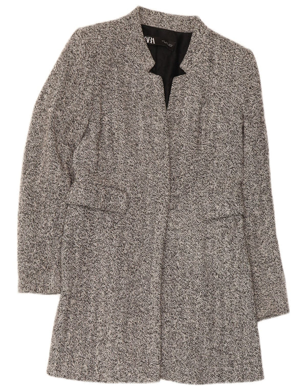 Zara Mujer Abrigo Abierto UK 10 Small Grey Herringbone