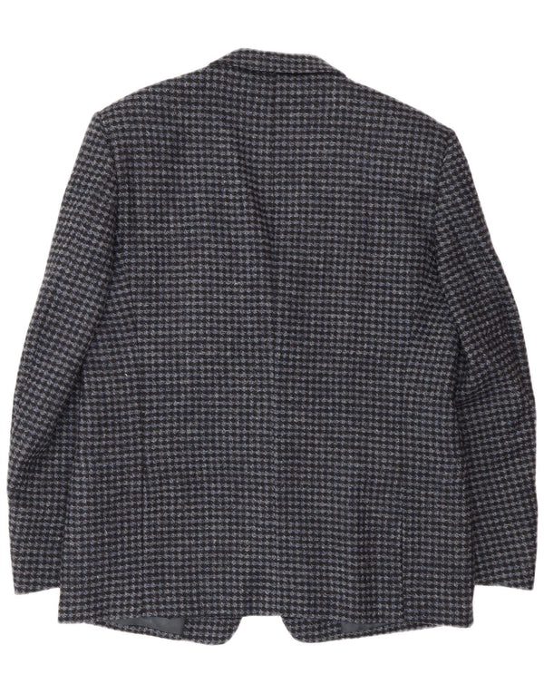 Vintage hombres 2 botones Blazer chaqueta IT 56 3XL azul Houndstooth lana virgen