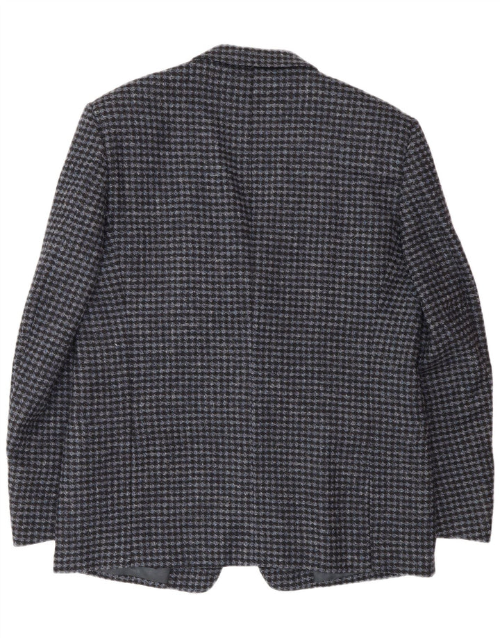 Vintage hombres 2 botones Blazer chaqueta IT 56 3XL azul Houndstooth lana virgen