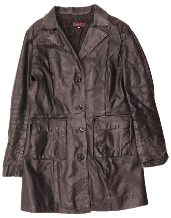 Vintage mujer cuero abrigo Reino Unido 14 grande negro