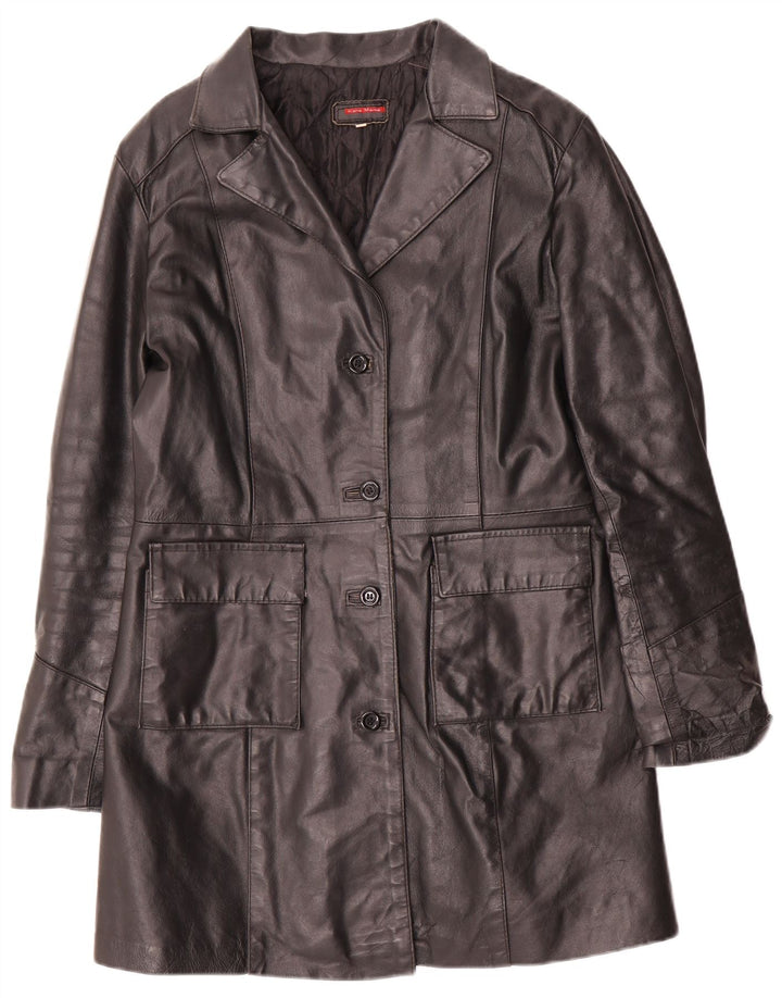 Vintage mujer cuero abrigo Reino Unido 14 grande negro