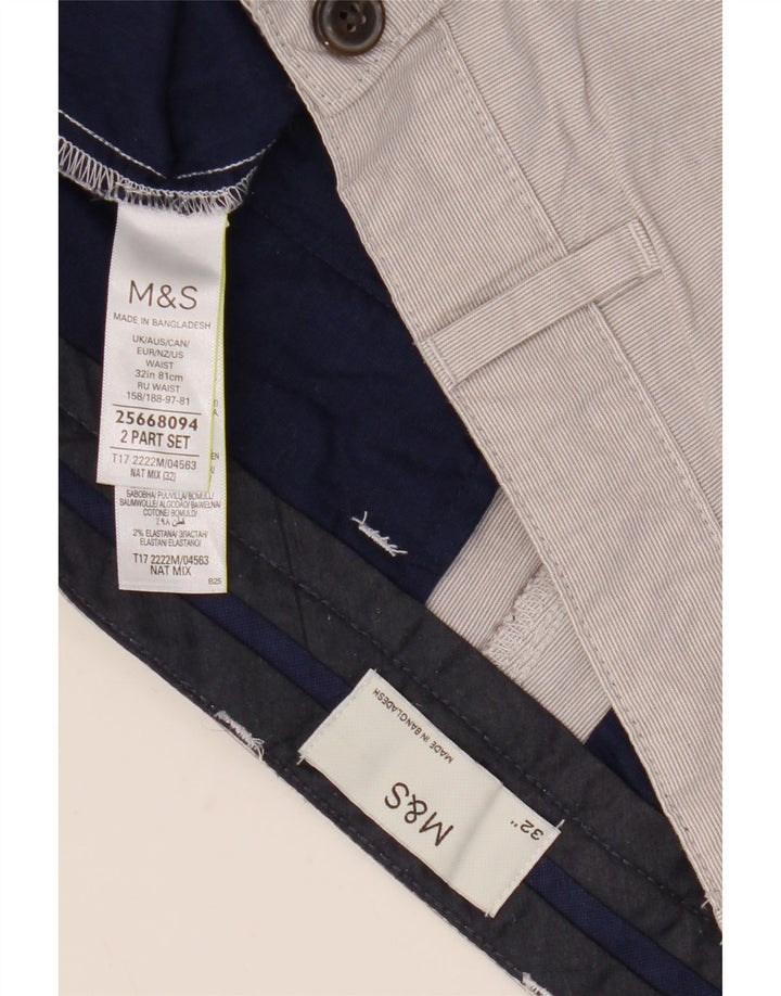 Marks & Spencer Pantalones cortos chinos para hombre W32 Algodón a rayas gris medio