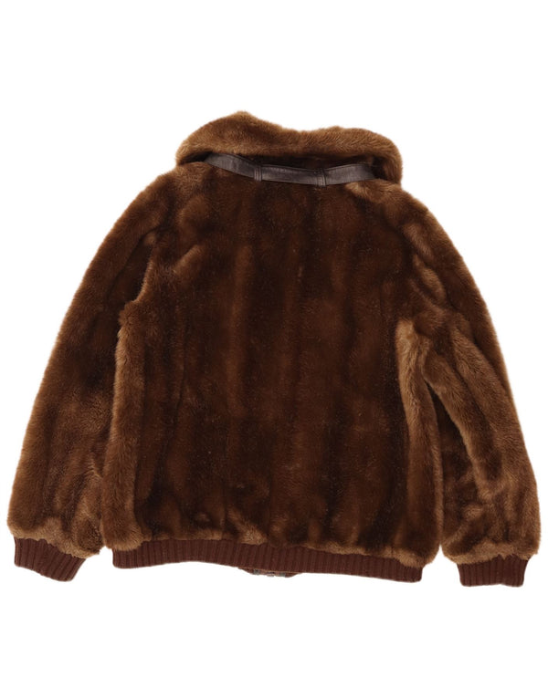 Vintage mujer chaqueta de piel sintética Reino Unido 14 marrón medio