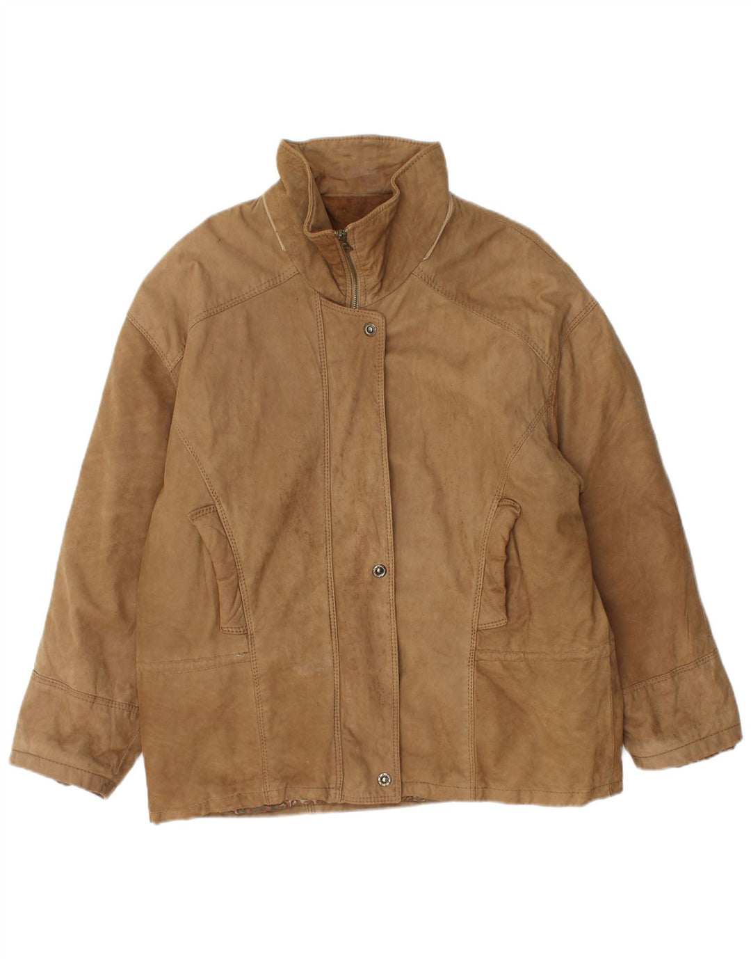 Vintage mujer chaqueta de cuero de gran tamaño IT 46 cuero beige grande