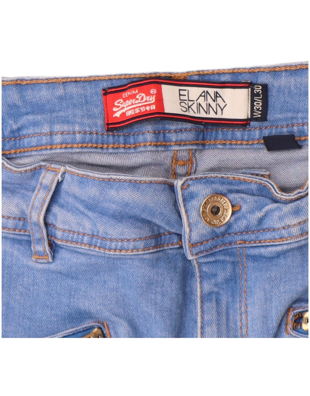 Superdry Mujer Elana Skinny Denim Shorts W30 Algodón Azul Medio