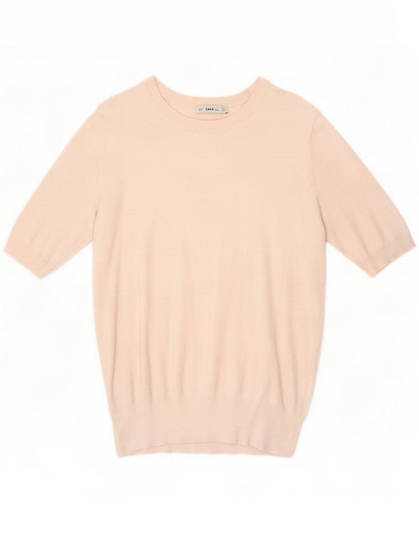 Zara Jersey de manga corta con cuello barco para mujer, talla 40, color blanco roto