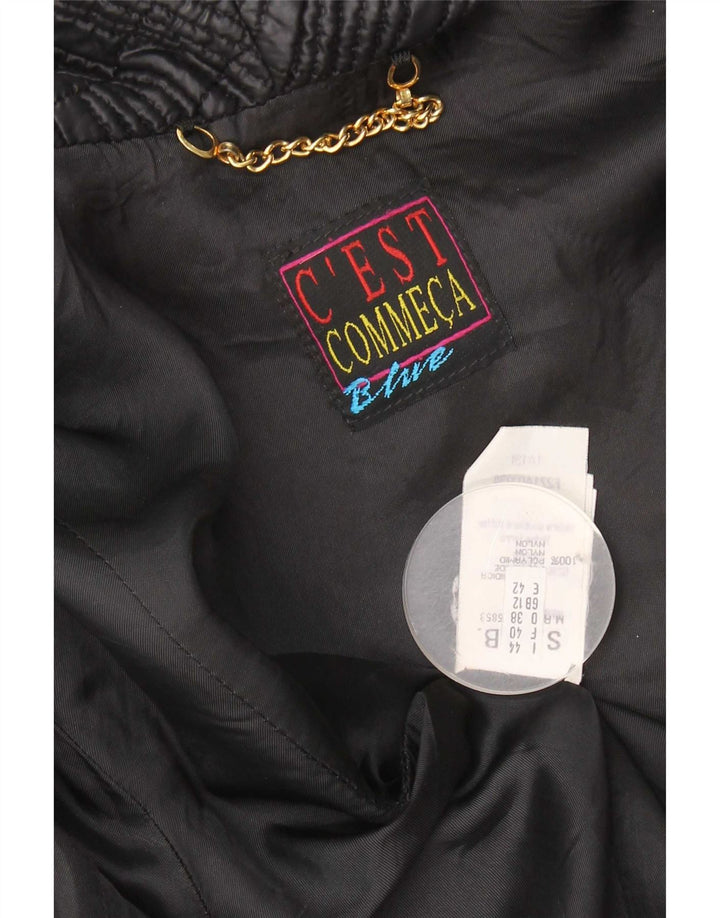 Vintage mujer chaqueta acolchada Reino Unido 12 nailon negro medio