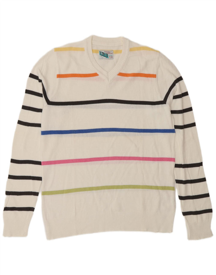 XDYE Suéter tipo jersey con cuello en V para hombre Rayas blancas medianas