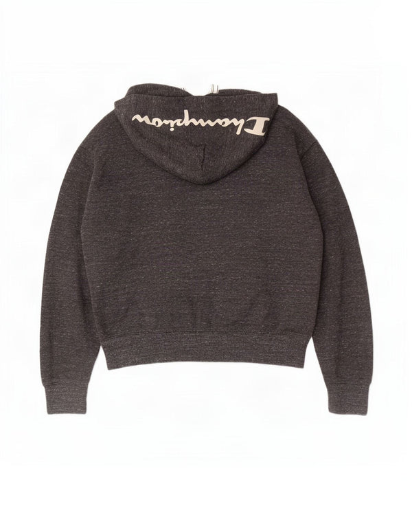 Champion Womens Graphic Hoodie Jumper UK 14 Medium Grey Flecked Cotton