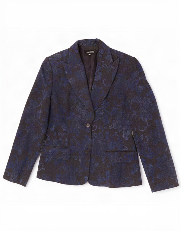 Chaqueta tipo blazer de 1 botón para mujer Ginalebole IT 46 Large Lana floral azul marino