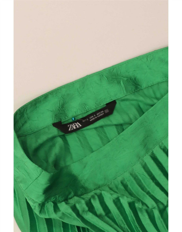 Zara Mujer Falda Maxi Plisada Pequeña W26 Verde