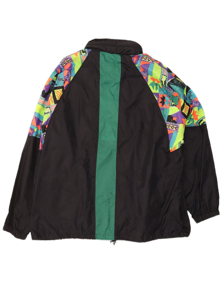 VINTAGE Chaqueta de lluvia con capucha para hombre Reino Unido 44 2XL Negro Geométrico