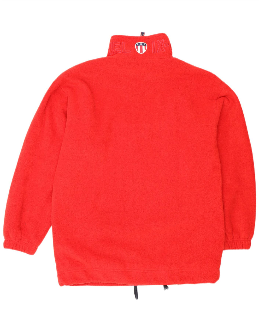 VINTAGE Jersey de forro polar con cuello con cremallera y gráfico holgado para hombre Poliéster rojo medio