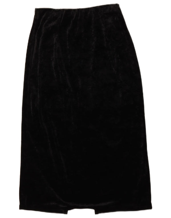 Vintage mujer cintura alta velour midi falda IT 46 grande W28 acetato negro