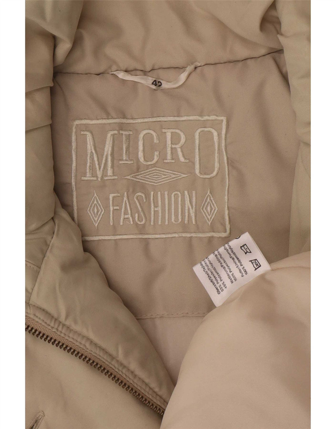 Vintage mujer suelta ajuste acolchado abrigo EU 42 poliéster beige grande