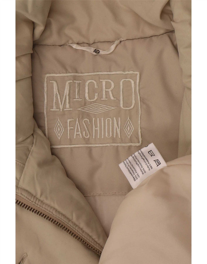 Vintage mujer suelta ajuste acolchado abrigo EU 42 poliéster beige grande