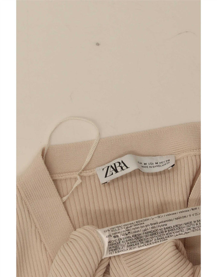 Zara Mujer Crop Cardigan Top UK 42 Viscosa Beige Medio