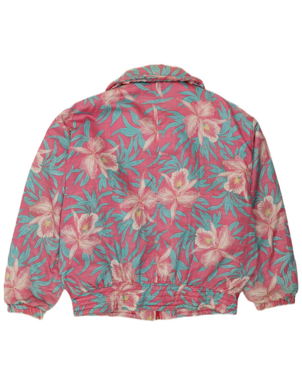 VINTAGE Chaqueta cortavientos de gran tamaño para mujer IT 48 XL Poliamida floral rosa