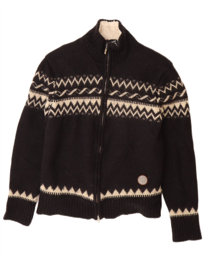 Armani Jeans Cárdigan para mujer suéter Reino Unido 12 mediano azul marino Fair Isle