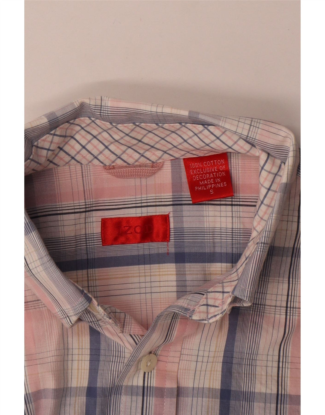 IZOD Camisa de manga corta para hombre de algodón a cuadros rosa pequeño
