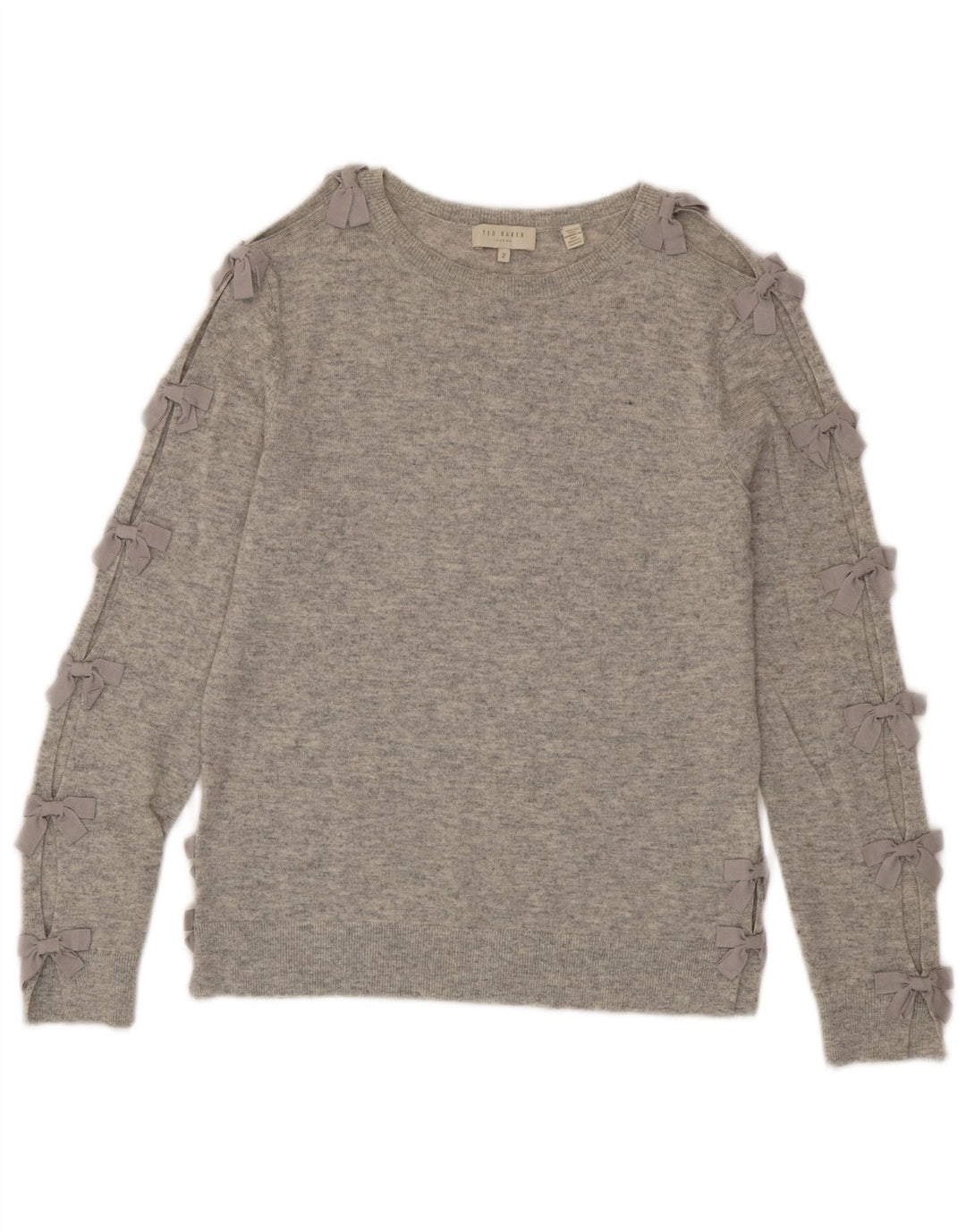 Ted Baker - Jersey para mujer con cuello barco, talla 2, lana gris pequeña