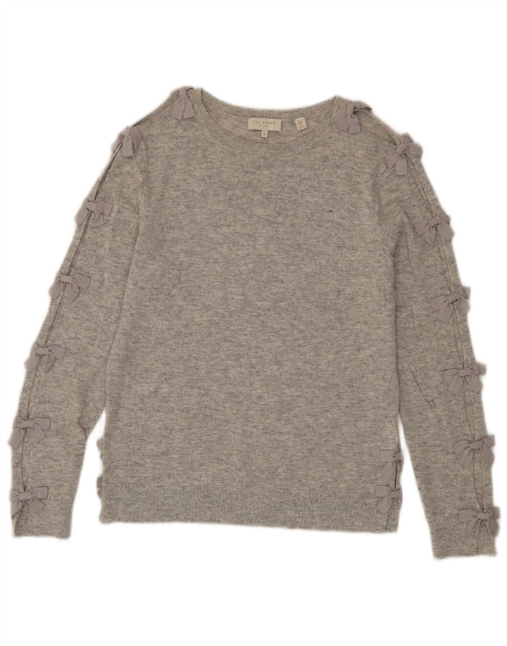 Ted Baker - Jersey para mujer con cuello barco, talla 2, lana gris pequeña